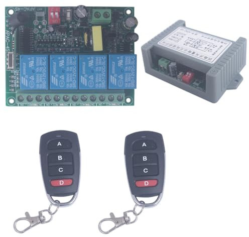 85V-250V 220V 4CH Interrupteur de lumières sans fil, commutateurs de relais de télécommande, pas de câblage pour les lampes de lumière, ventilateurs, fenêtre de porte de garage (2 x Télécommande)