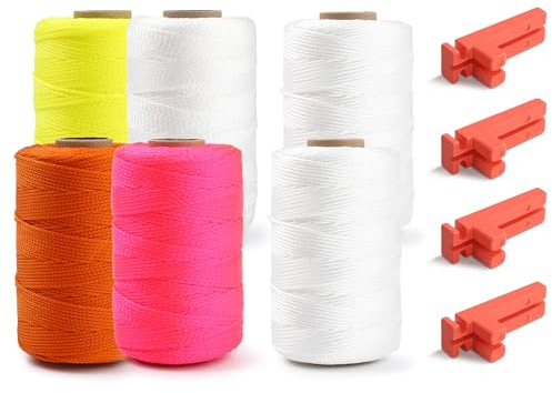 HASWARE 3600FT Mason Line Nylon String #18 Braided Twine Six Colors - Heavy Duty Construction String with Line Block for Gardening Plants Camping Gift Wrapping Masonry Outdoor Projects