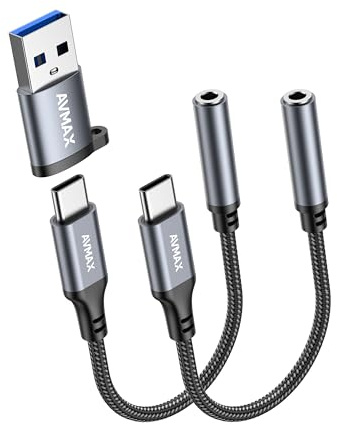 AVMAX USB C to 3.5mm Audio Headphone Adapter HiFi 2 Pack,Type c to Aux Female Cable for 16 15 Plus, S24 S23 S22 S21 S20 and More Type c Devices