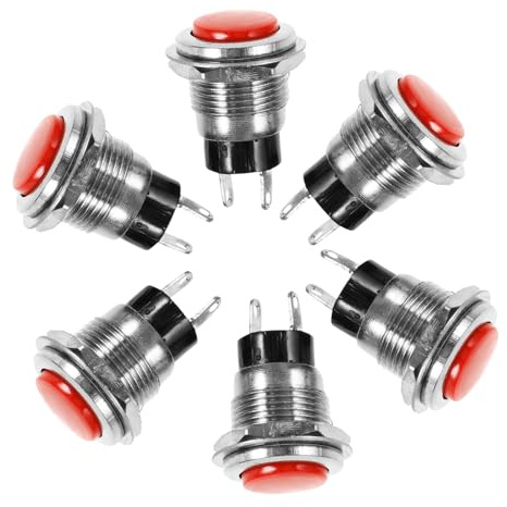 TOPPERFUN 6 Pezzi Interruttore a Pulsante Momentaneo 2 Pin Ripristino Automatico Per Auto Scooter e Piccoli Elettrodomestici Interruttori Ricambio Facili Da Installare Colore Rosso
