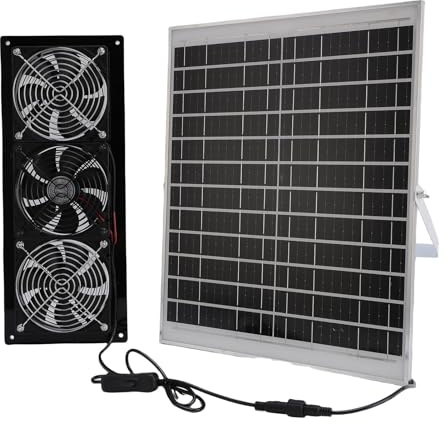 Alomejor Solar Exhaust Fan, Plastic 25W Solar Powered Vent for Greenhouse Attics and Chicken Coops, Provides Efficient Airflow with Automatic Speed Adjustment