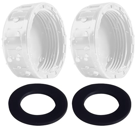 2 st PVC-gängade lock vita 32 mm med gummipackningar, rörlock för slangkopplingar i trädgård och VVS