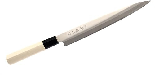 Cocktail7 Couteau Japonais Yanagiba Sashimi Sushi Couteaux de Cuisine pour Filet de Poissons Japon Acier Inoxydable Lame 21 cm Fabriqué au Japon (Sans Alvéoles)