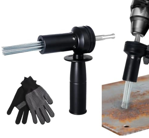 Dérouilleur d'aiguille, embout scaler avec tige SDS et 18 aiguilles électriques adaptateur scaler avec 1 paire de gants pour peinture, rouille, saleté et poussière de soudure, acier allié trempé