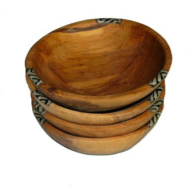 Bois d'olivier Salade de fruits Snack Lot de 4 bols avec système d'arrosage 20,3 cm 20 cm Commerce équitable