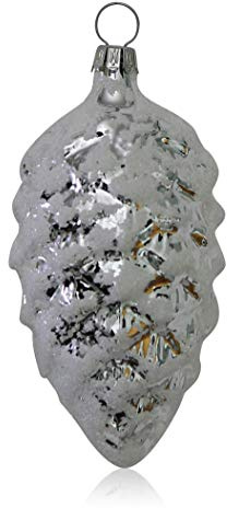 Lauschaer Glas Christbaumschmuck Tannenzapfen Silber mit Dekor 4 Stück Christbaumschmuck Weihnachtsschmuck mundgeblasen,handdekoriert