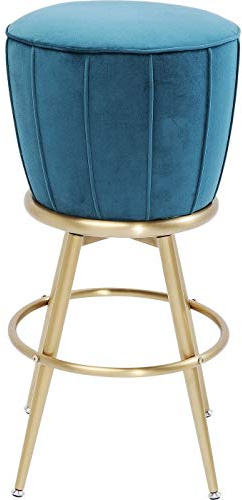 Kare Design Barhocker After Work, Gold/Blau, Barstuhl, Hocker, Samtoptik, Edelstahl Beine, Retro-Design, 73cm Sitzhöhe, 74x47x47 cm (H/B/T)