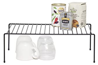 simplywire - Kitchen Cupboard Organiser - Food Tin & Mug Storage Shelves – Black Plastic Coated Steel