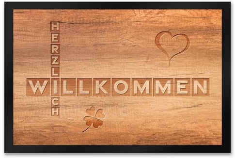 speecheese Herzlich Willkommen Fußmatte XXL in 50x75 cm in Holzoptik witziger Fußabtreter mit Holztextur Schnitzoptik Geschenkidee für Holzbearbeitung