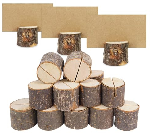 10 Pezzi Portacarte in Legno, Portafoto in Legno a Forma di Ceppo Supporto per Numero da Tavolo Rotondo per Nome Tavolo per Feste di Matrimonio