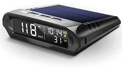 Car HUD Head Up Display Lechnical Solar GPS Speedometer,Car Wireless Solar Digital Speedometer with LCD Screen Overspeed Alarm KMH/MPH Time/Altitude/Temperature/Speed Display