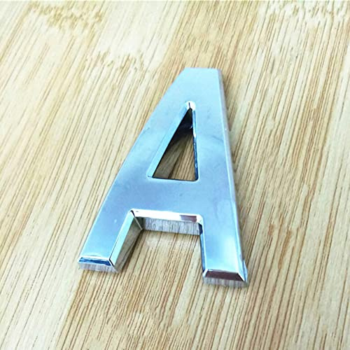 3D Self-Adhesive House Plaque Numbers 5cm 0-9 Letters A-Z Dash Sign Door Plate Modern Silver Number Hotel Address Digits 3M Sticker ABS Electroplating, for Apartment Mailbox Indoor (A)