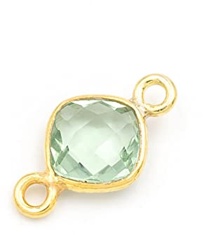 Verbinder als Raute aus 925S mit grünem Quarz 13x7mm in goldfarben DIY Geschenk zum Schmuck selber Machen Perlen Schmuckzubehör Modeschmuck