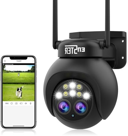 ENSTER PTZ Telecamera Wi-Fi Esterno con Doppio Obiettivo, 2K Camera IP Sorveglianza Tracciamento Auto dello Zoom Rilevamento Umano 8X Zoom Híbrido,Visione Notturna a Colori,Audio Bidirezionale