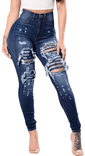 Angel ZYJ Jeans Rasgados De Mujer Cintura Alta Skinny Jeans, Vaquero Roto Mujer Fit Jeans Talle Alto Slim Mujer (M, Azul Oscuro-1)