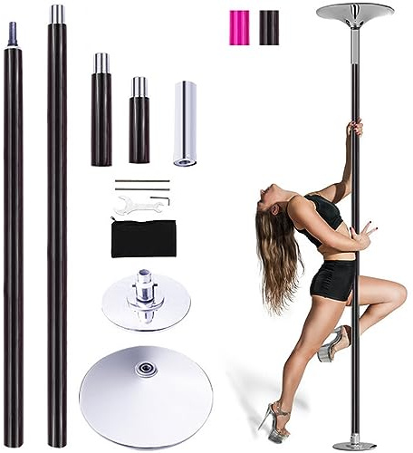 MKYOKO 360° Spin Silicone Dance Pole Removable Stripper Pole Stripper Pole Fitness Gym Equipment for Home Fitness,Exercise,Bar,Gym,Party,Black