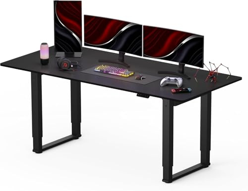SANODESK Höhenverstellbarer Schreibtisch L-Form 180×110 cm mit Dualmotor & 4 Beinen – extra großer Gaming Standing Desk / Sitz-Steh-Tisch für Zocker, ergonomisch & stark belastbar(Schwarz)
