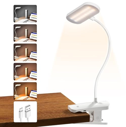 HECDSTLY Lámpara de escritorio que funciona con pilas, luz de lectura recargable por USB para cabecero con abrazadera grande, 25 modelos, luz táctil inalámbrica ajustable para marco de cama, litera