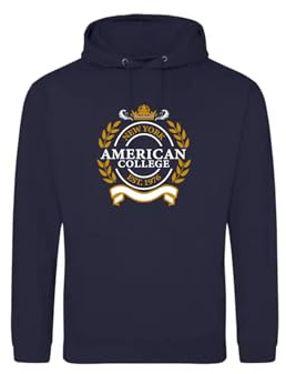 AMERICAN COLLEGE USA Tröja tröja med tryck varma kläder unisex barn pojkar och flickor casual modell ACSCW5 marinblå 14 år, Färg: blå, 14 �r