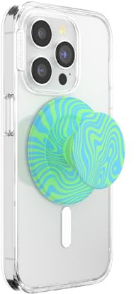 PopSockets Phone Grip for MagSafe with Kickstand, Magnetic Stand, Swappable Top, Secure Hold for iPhone MagSafe Cases, Phone & Tablet Grip - Swirl Oasis Keylime
