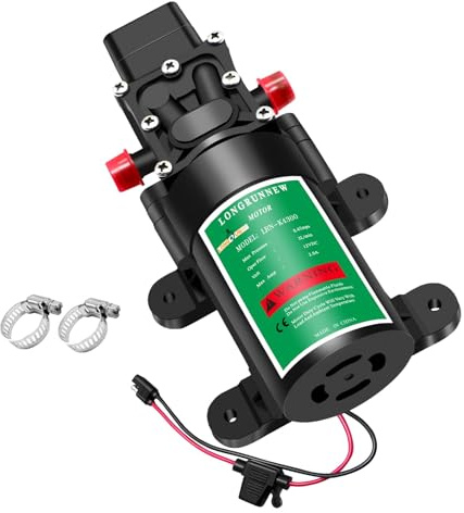 LONGRUNNEW 12V DC Diaphragm Water Pump, Black, Copper, Industrial, 3L/Min 65 PSI, Caravan Lawn Garden