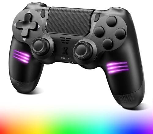 Glitfix Mando para PS4, Mando Inalámbrico con Luces para PS4/Pro/Slim/PC, Duobla vibrado/tuŝa panelo /3.5 mm Audio -socket/ses -jara akso /1000mAh reŝargebla baterio(Three bars RGB)