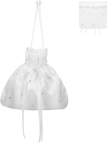 DEARMAMY Cadeau De Mariage – Élégant À Main Blanc pour Mariée Et Demoiselles d'honneur Pochette Cadeau en Tissu avec Cordon De Serrage (Style 5)
