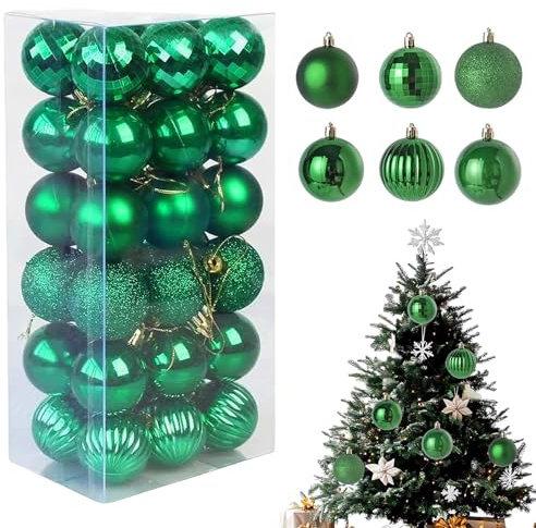 KLINNA Lot de 36 boules de Noël en plastique - Mat et brillant - 4 cm - Incassables - Décoration de Noël pour sapin de Noël - Vert