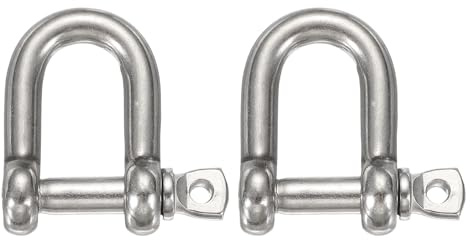 sourcing map 2 grilletes de arco de acero inoxidable, 21 mm, en forma de D, grilletes de tornillo grandes para barco, velero, cadena, cierre de aparejo, joyería de paracaídas, aparejos marinos, tono
