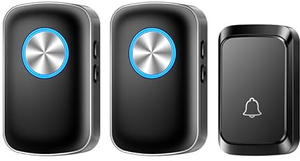 Kit de sonnette sans fil longue portée - Portée de 305 m - Étanchéité IP68 - 60 mélodies - Volume 120 dB - Flash LED - 2 récepteurs et 1 bouton poussoir - Noir