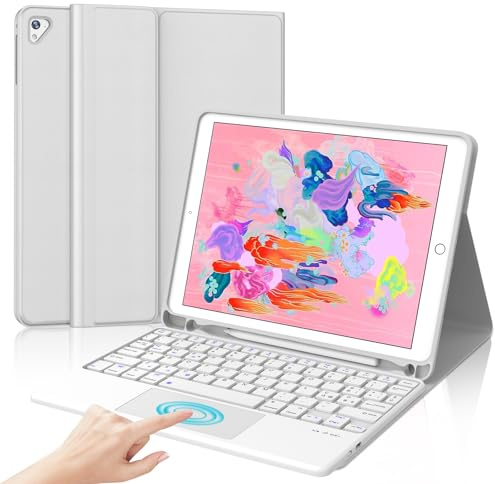 IVEOPPE Tastiera iPad 6 Generazione 9.7 2018 con Touchpad, Cover Tastiera Trackpad layout Italiano Bluetooth, Custodia con Portapenna per iPad 5/4 Gen/Pro 9.7/Air 2/Air 1, Grigio Chiaro
