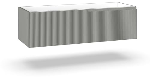 AQA DESIGN base portalavabo 1 cestone, sotto lavabo da bagno frontale in MDF cannettato, mobile sottolavabo, nr1 cassetto con scorrimento e chiusura soft - Grigio - 120x45x35 cm