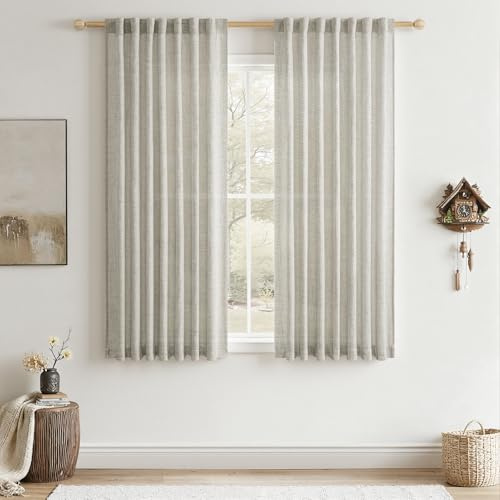 CUTEWIND Cortinas Cortas de Lino Natural Translucidas Cortina Dormitorio Modernas 2 Piezas Cocina Comedor Salon Infantil Habitacion Juvenil Cortina Visillos Rusticas, 140x160 CM
