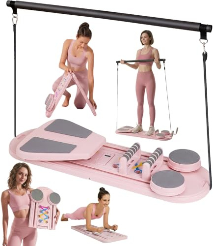 Saha Pro® Reformer Pro – Pilates Board 8-en-1 Plegable – Aparato Fitness para Casa con Bandas de Resistencia, Asas y Temporizador Integrado – Pilates y Entrenamiento Cuerpo Completo – Original Corner