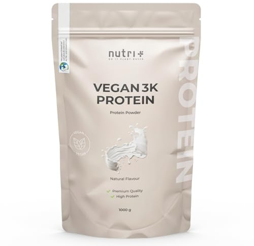 Nutri + Veganes Eiweißpulver Neutral ohne Süßungsmittel + Zucker mit 85% Eiweiß - Vegan Protein Pulver 1 kg ungesüßt - Natural Proteinpulver
