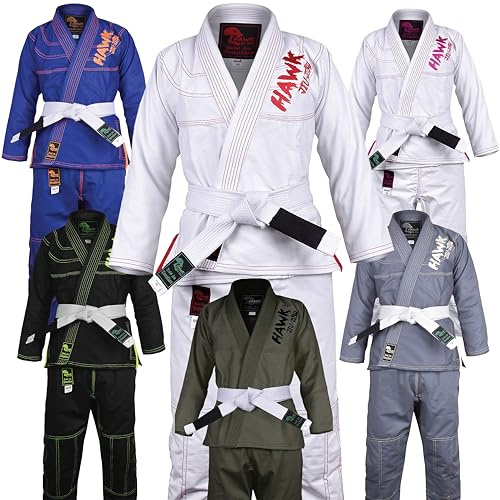 Hawk Sports Brazilian Jiu Jitsu Gi for Kids, Ultra-Light Extra Tough Premium Fabric Kids BJJ Gi for Martial Arts Training & Competition, Comfortable Perfect Fit BJJ Gear - Size K1 for Boys, White