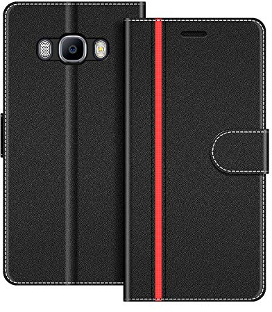COODIO Schutzhülle aus Leder für Samsung Galaxy J5 2016, Schutzhülle für Samsung Galaxy J5 2016, Schutzhülle für Samsung Galaxy J5 2016, Schwarz/Rot