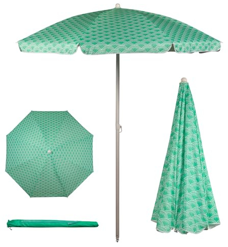 PICNIC TIME Ombrellone da spiaggia da 1,5 m per esterni, sedia da spiaggia e piccolo ombrellone da patio, colore foglia di tè