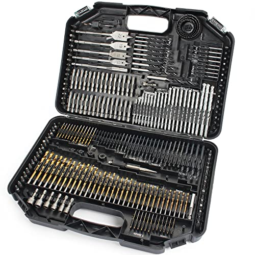 246pc Combination Drill Bit Set Include HSS Titanium Twist, Screwdriver, Masonry Drill Bits, for Woods, Metal, Plastics & Copper
