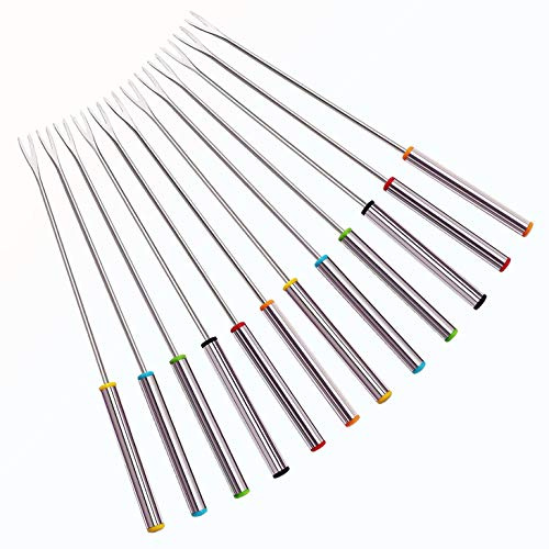 XATDOMESD 12 PCS Stainless Steel Fondue Forks, Heat Resistant Multicolor Coding Handle, 6 Colors x 2 Set, 9.5 Inch