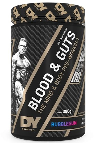 DY Nutrition - Blood and Guts Pre Workout Powder, 380g (Bubblegum) - High Strength Preworkout with 350mg Caffeine, Citrulline Malate, Beta Alanine, Arginine AKG, L-Tyrosine, Vitamin B3 for Men & Women