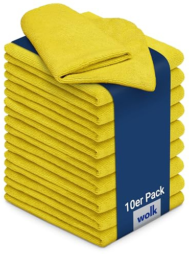 wolk Mikrofasertücher 40x40 cm 10er Pack gelb | fusselfreie Putztücher & Reinigungstücher, Mikrofasertuch für Küche Bad Auto, Putzlappen & Poliertücher, 200 g/m²