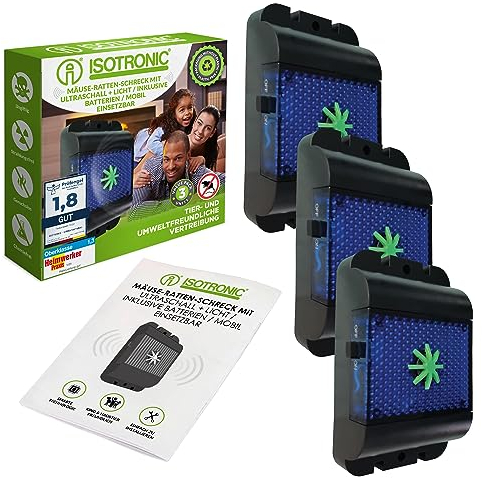 ISOTRONIC Battery-Operated Rodent Repeller | Against Mice, Rats, Martens, Dormouses, Raccoons & Foxes | Gentle Wild Animal Repellent with Ultrasonic Waves & Blue LED Light (3)