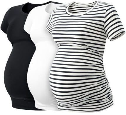 LAPASA Magliette maternità Pacco da 3 Donna Maniche Corte con Scollo Rotondo Gravidanza T-Shirt Premaman L55