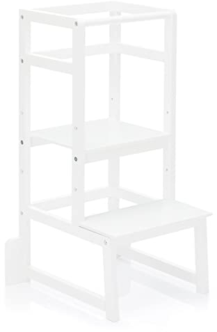 Fillikid Kinder Lernturm Exklusiv | Entdeckertum mitwachsend aus Buchenholz | Lerntower Montessori Lernstuhl ab ca. 1 Jahr | Küchenhelfer höhenverstellbar, extrem kippsicher