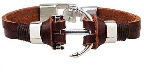 SBI Jewelry Bracelet enveloppant en cuir marron ancre océan pour homme et femme pour garçon, fille, père, maman, anniversaire, grand-père, petit-fils, Cuir, Pas de gemme
