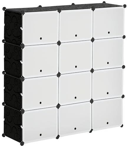 HOMCOM Meuble de Rangement Meuble à Chaussures modulable 12 casiers avec Portes et étagères - dim. 125L x 32l x 125H cm - Noir