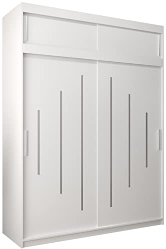 Kryspol Schwebetürenschrank York 180 cm Kleiderschrank mit Kleiderstange und Einlegeboden Schlafzimmer- Wohnzimmerschrank Schiebetüren Modern Design (Weiß mit Erweiterung)