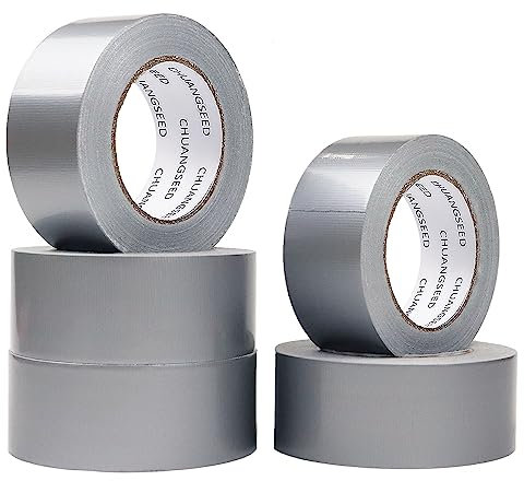 CHUANGSEED Lot de 5 rubans adhésifs en tissu argenté 50 mm x 27,4m Ruban toile américain ultra résistant gris,ruban adhésif de réparation d'étanchéité,grey heavy duty duct tape