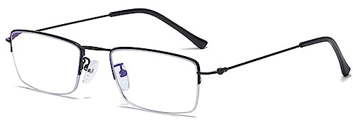 Lanomi Halbrand Metall Lesebrille Gleitsichtbrille Blaulichtfilter Schmale Progressives Multifokal Lesehilfe Ultraleicht Brille Schwarz(Blaulichtfilter) 3.5